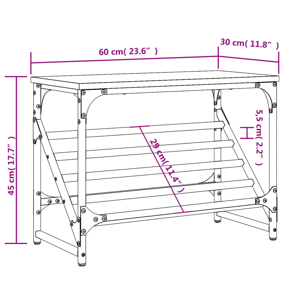 vidaXL Skohylla sonoma-ek 60x30x45 cm konstruerat trä