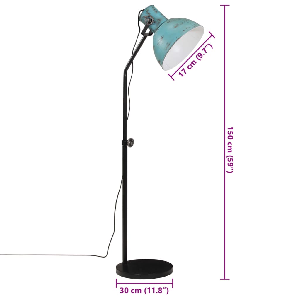 vidaXL Golvlampa 25 W nött blå 30x30x90-150 cm E27