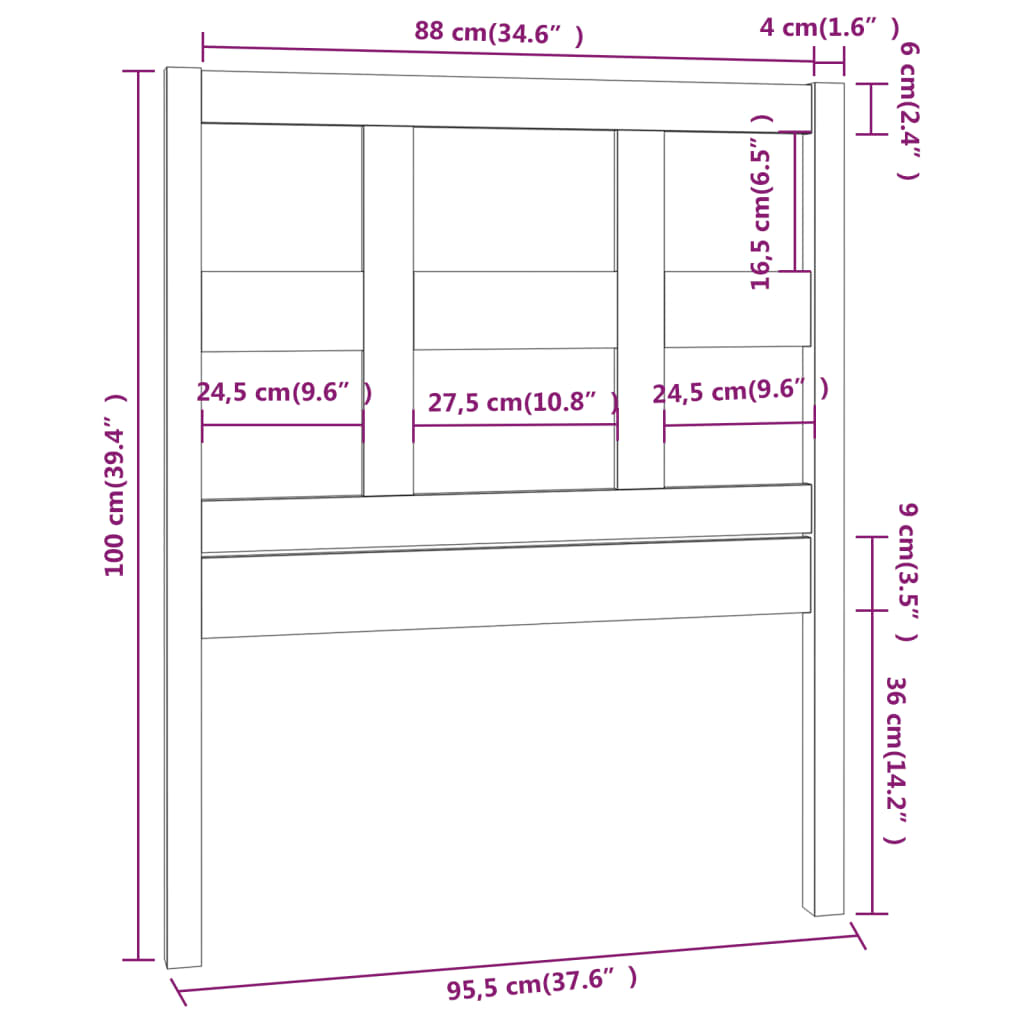 vidaXL Sänggavel svart 95,5x4x100 cm massiv furu