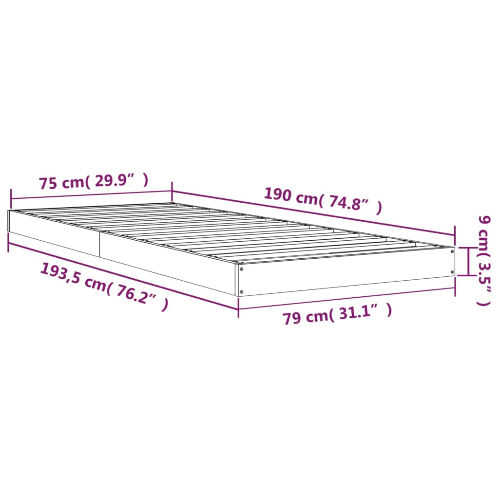 vidaXL Sängram 75x190 cm massiv furu grå