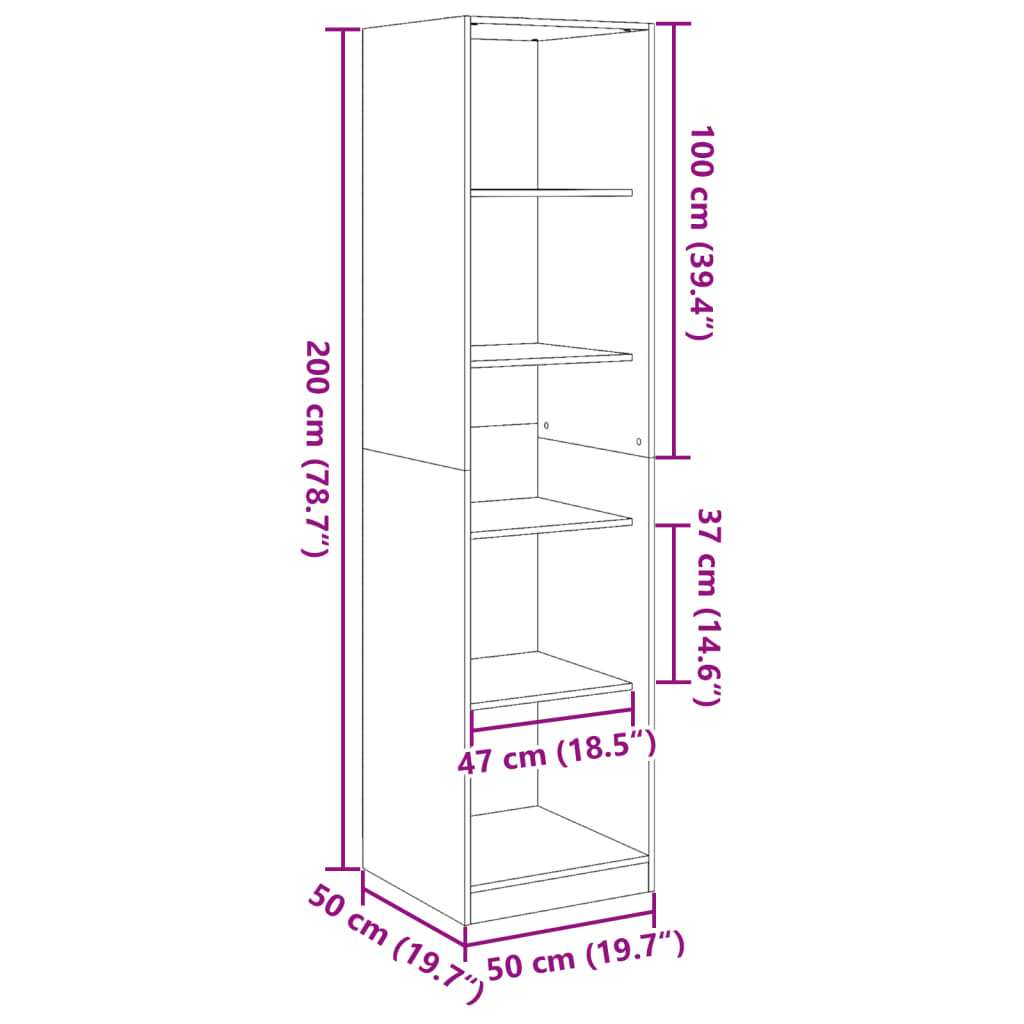 vidaXL Garderob svart 50x50x200 cm konstruerat trä