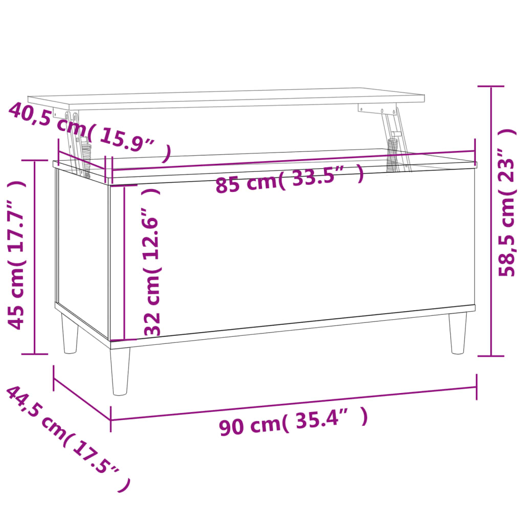 vidaXL Soffbord rökfärgad ek 90x44,5x45 cm konstruerat trä