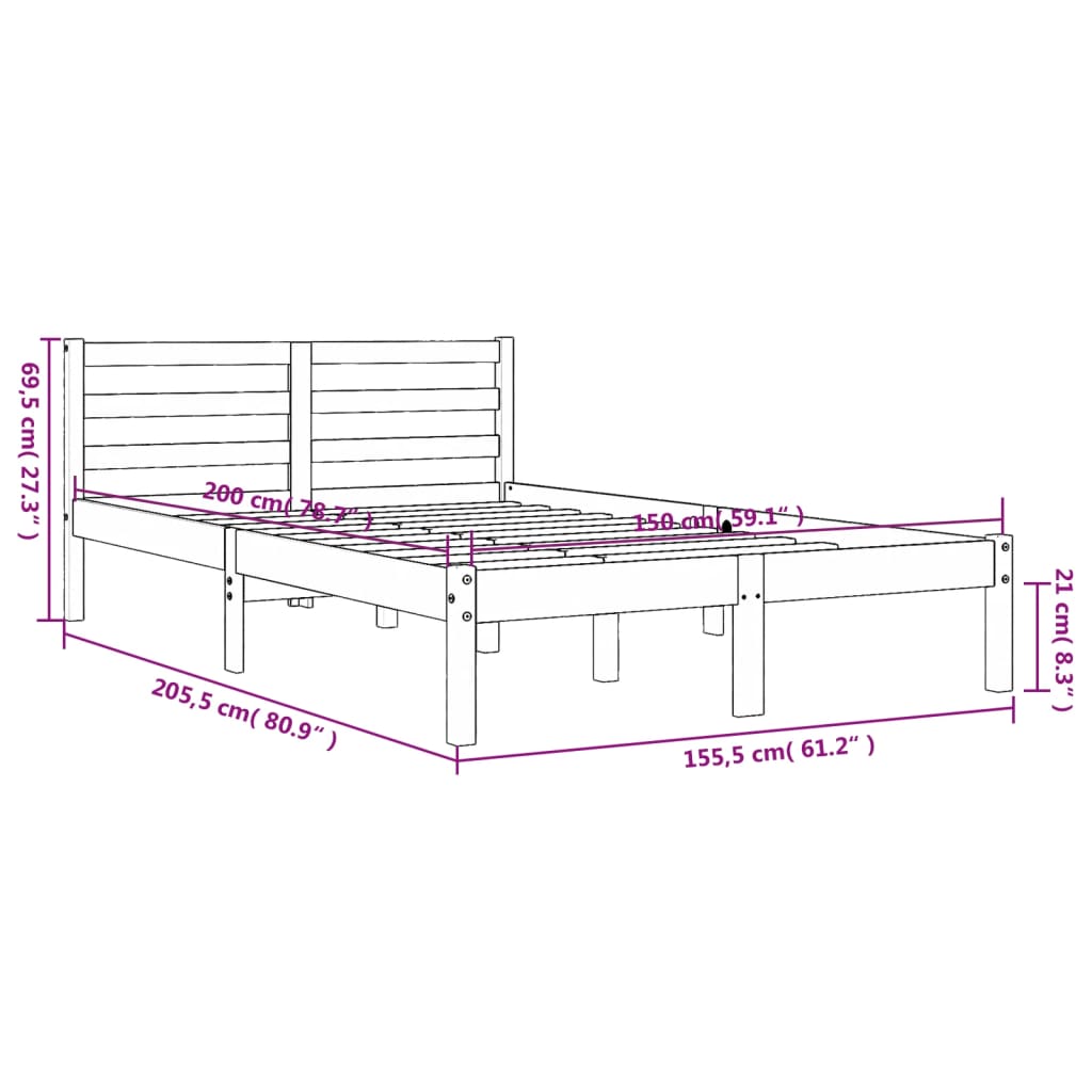 vidaXL Sängram utan madrass vaxbrun 150x200 cm massiv furu