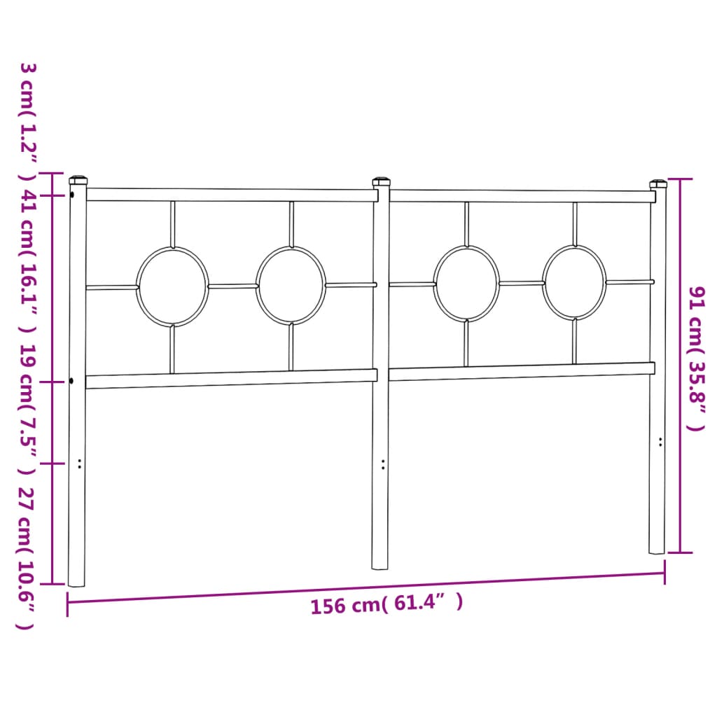 vidaXL Huvudgavel metall svart 150 cm