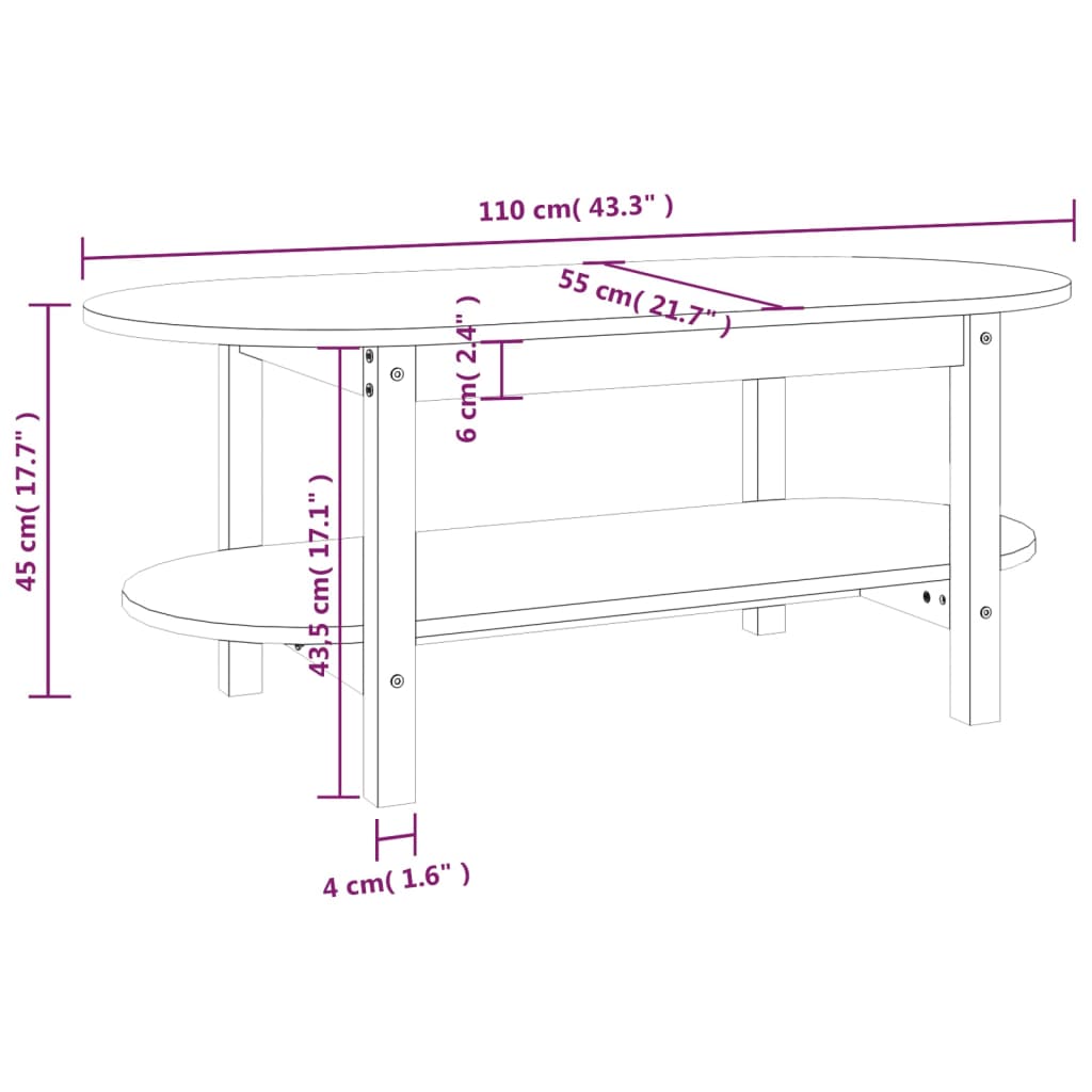 vidaXL Soffbord grå 110x55x45 cm massiv furu