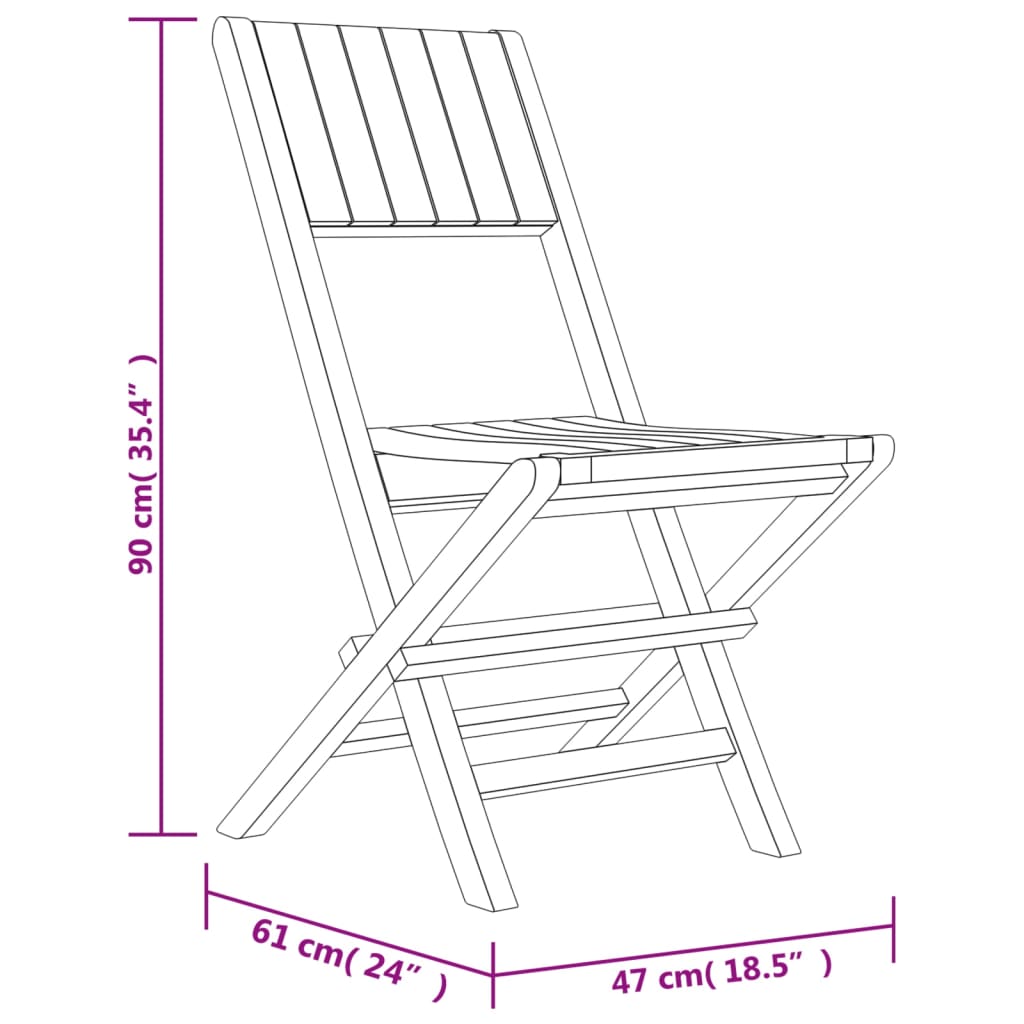 vidaXL Hopfällbara trädgårdsstolar 8 st 47x61x90 cm massiv teak