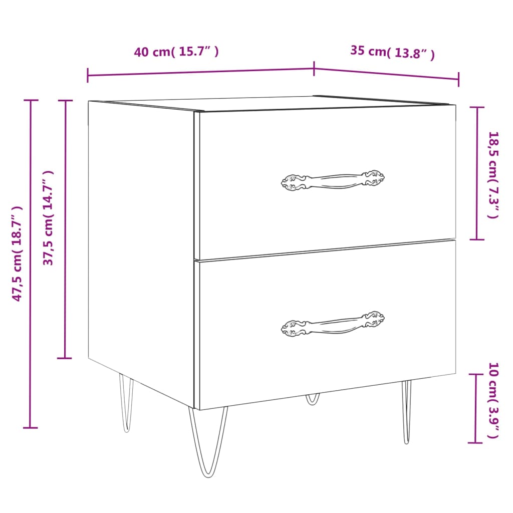 vidaXL Sängbord vit högglans 40x35x47,5 cm konstruerat trä