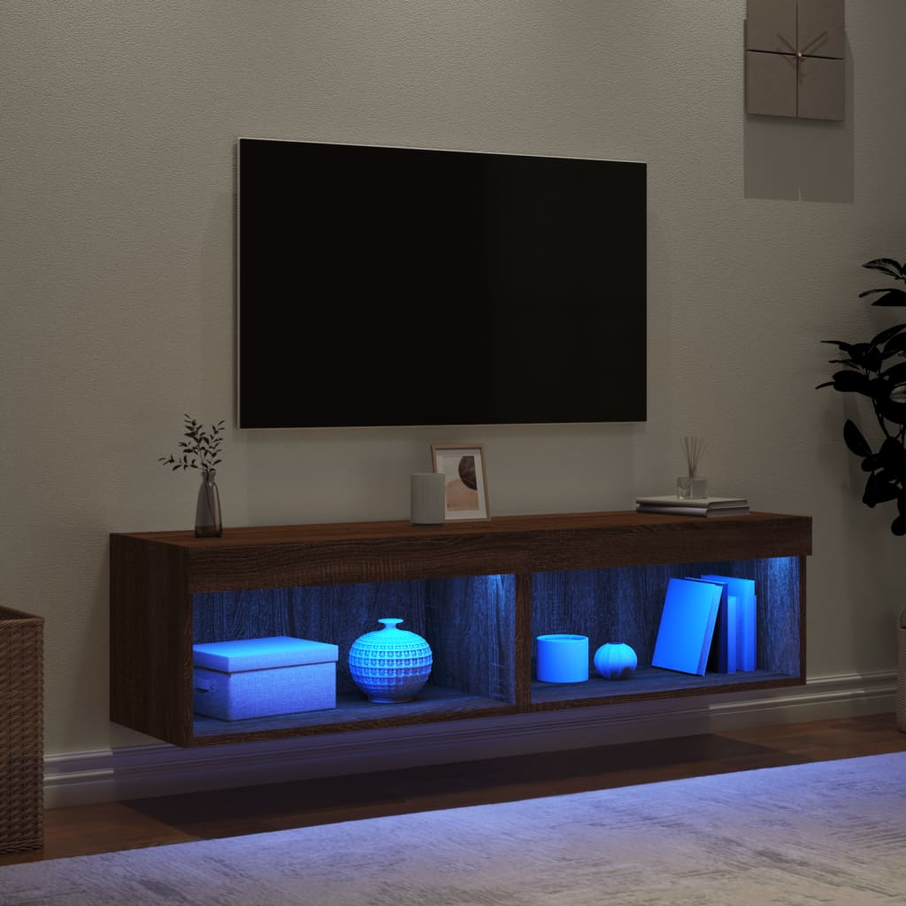 vidaXL Tv-bänk med LED-belysning 2 st brun ek 60x30x30 cm