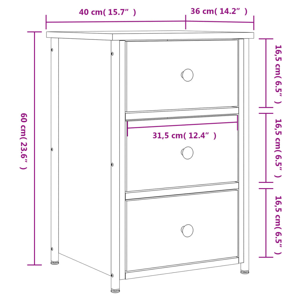 vidaXL Sängbord 2 st svart 40x36x60 cm konstruerat trä