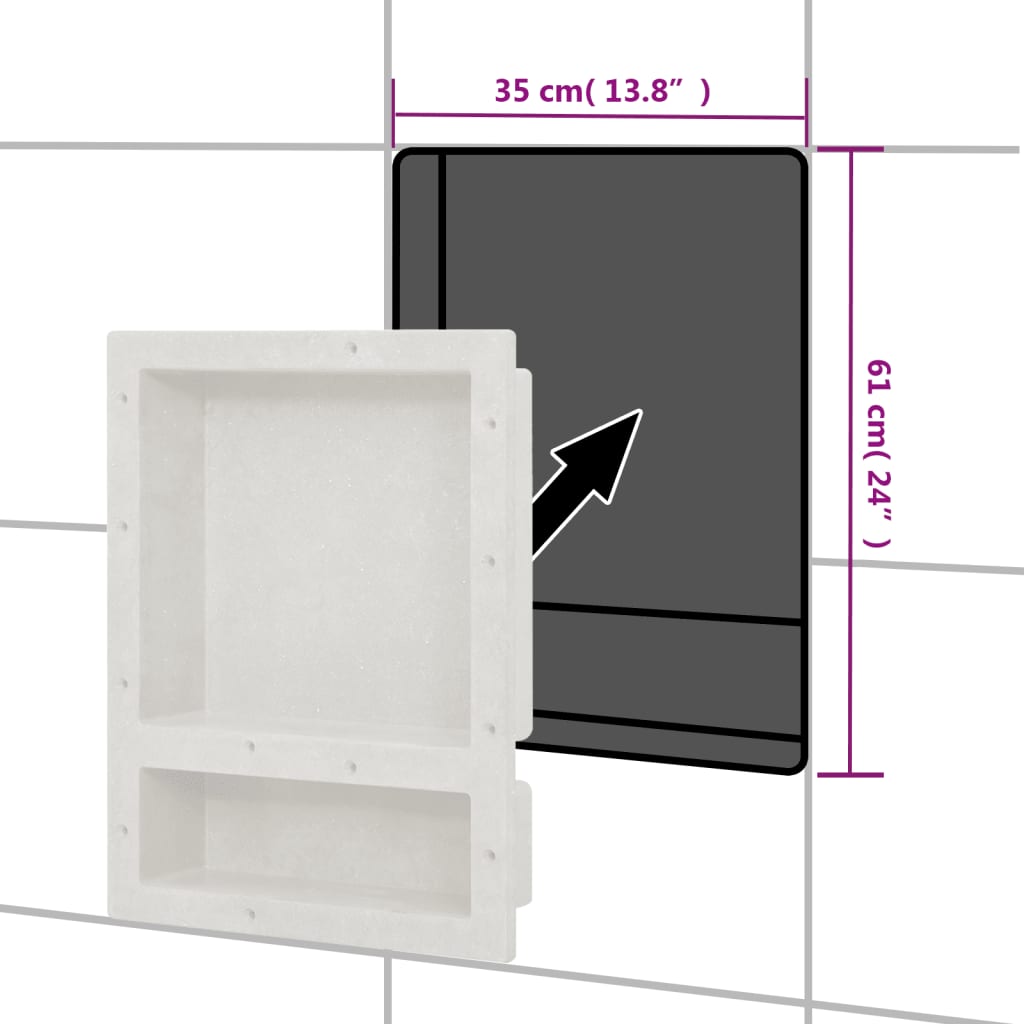 vidaXL Infälld duschhylla niche 2 hyllor matt vit 41x51x10 cm