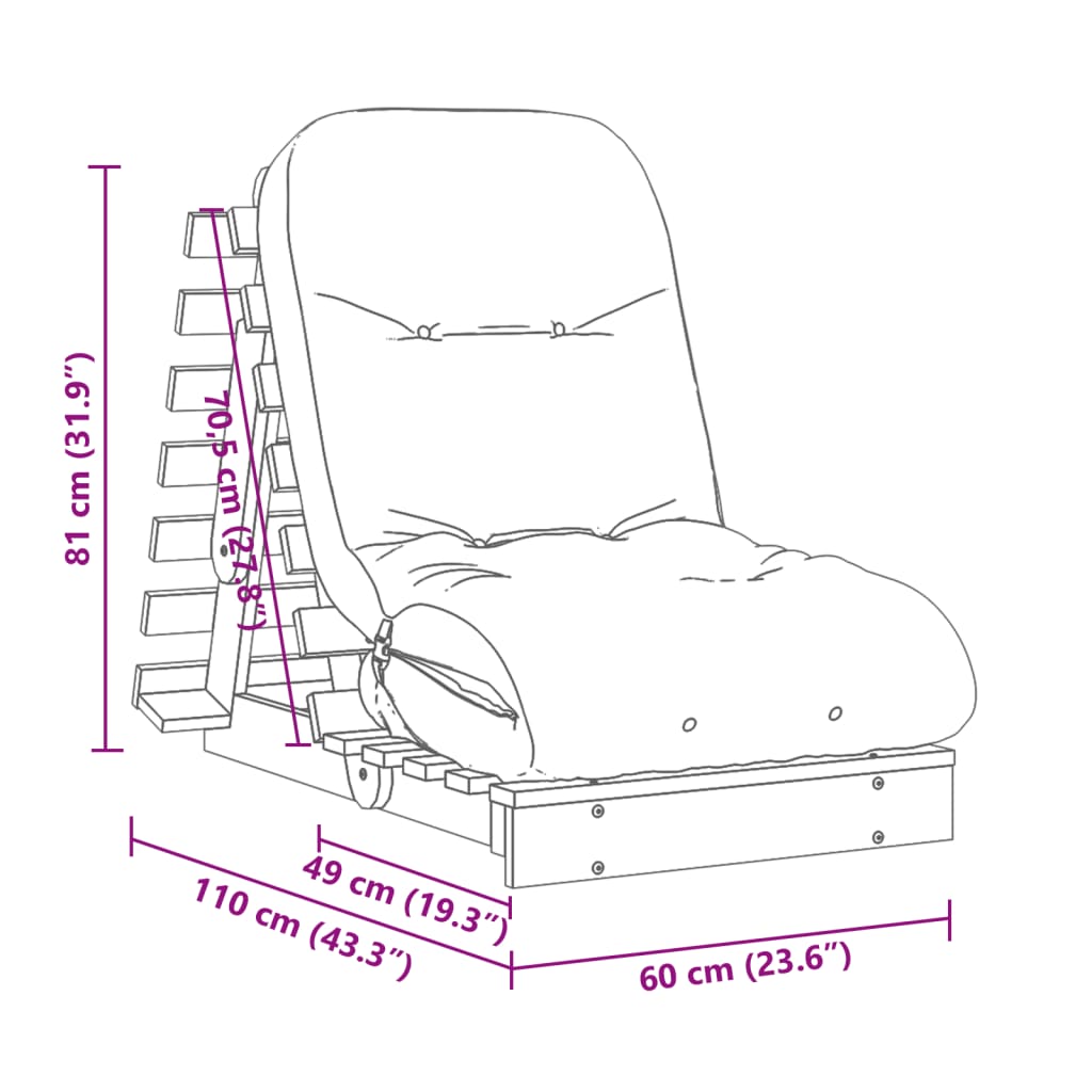 vidaXL Futonbäddsoffa med madrass 60x206x11 cm massivt douglasträ