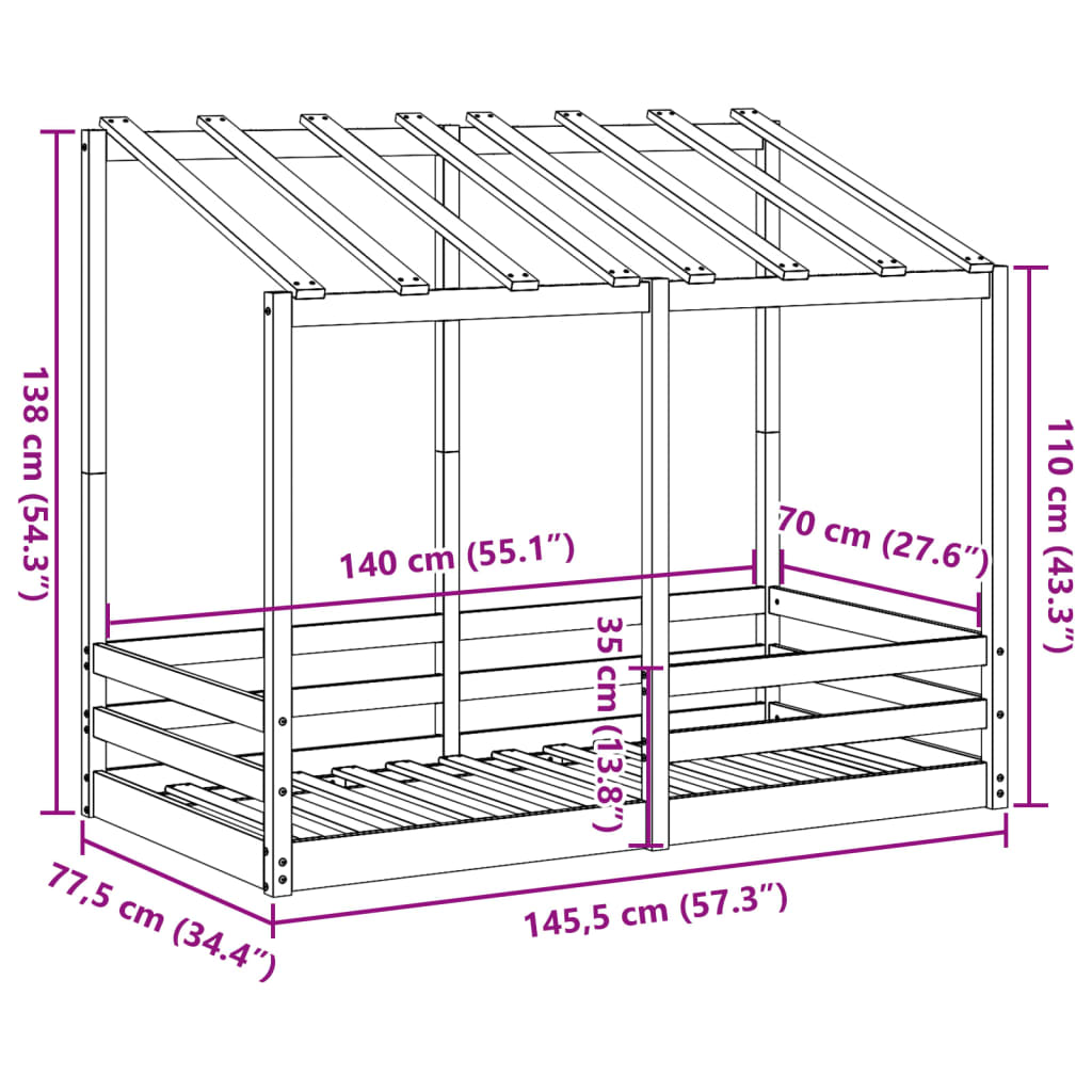 vidaXL Barnsäng med tak 70x140 cm massiv furu