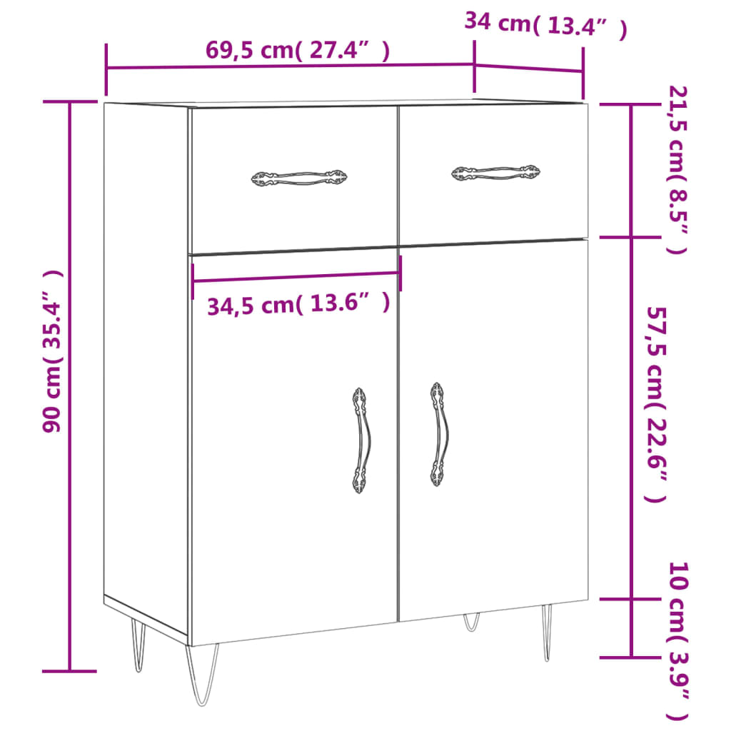 vidaXL Skänk sonoma-ek 69,5x34x90 cm konstruerat trä