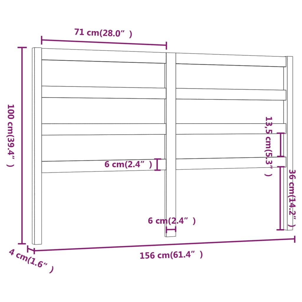 vidaXL Sänggavel svart 156x4x100 cm massiv furu