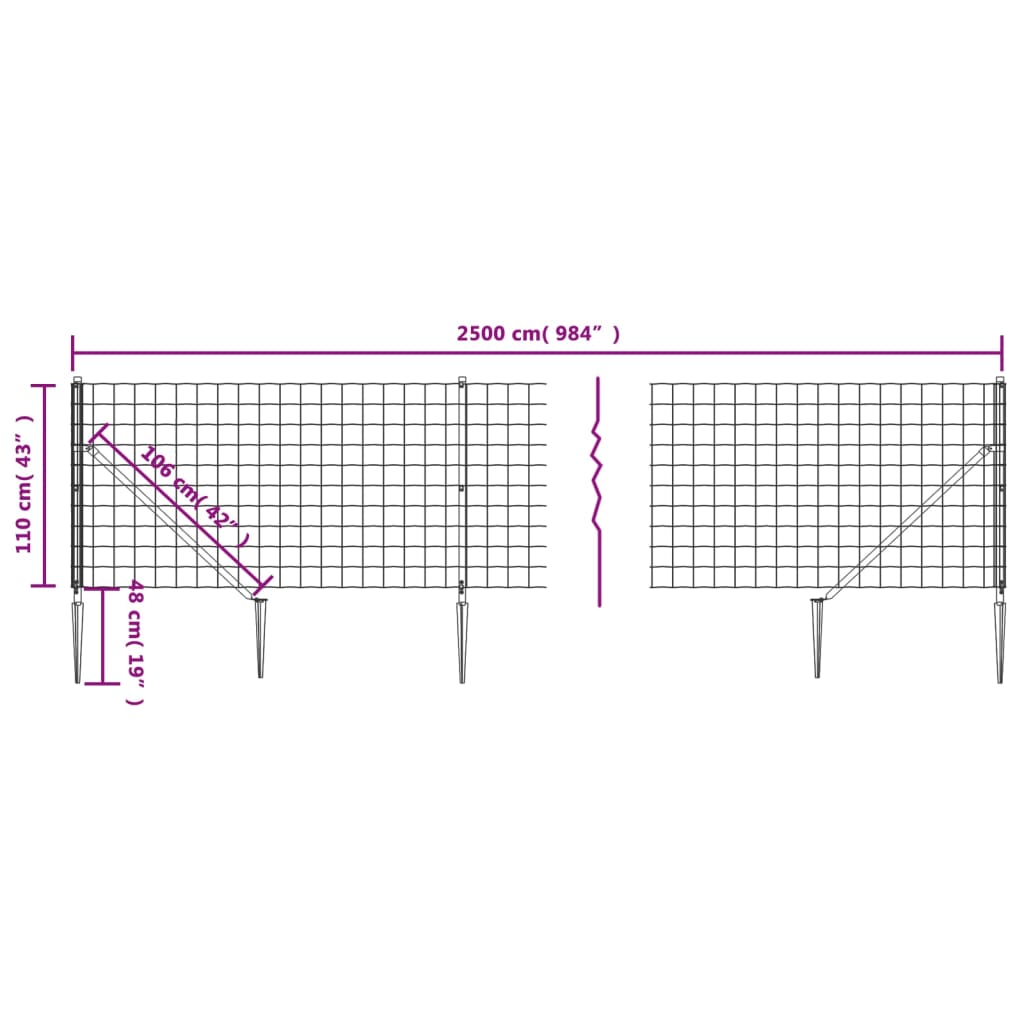 vidaXL Stängsel med markspett antracit 1,1x25 m