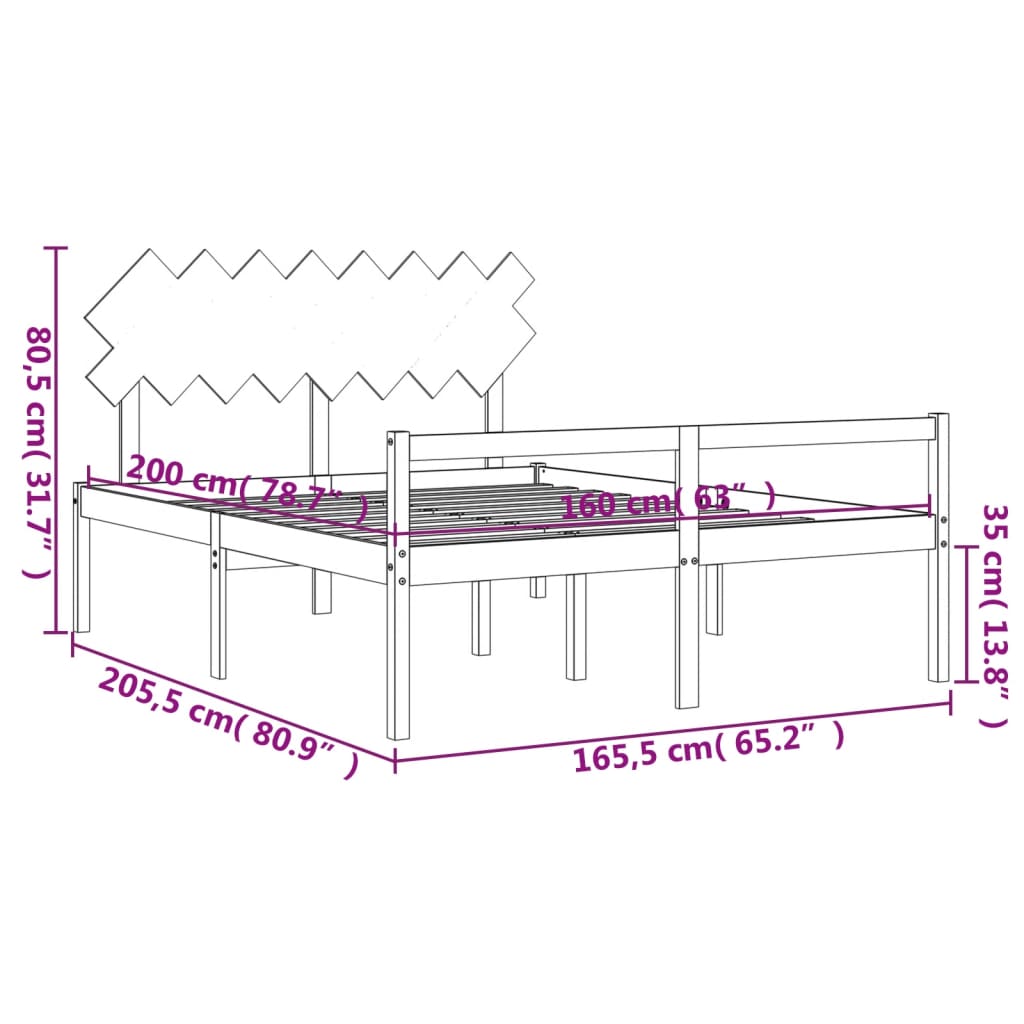 vidaXL Sängram med sänggavel vit 160x200 cm massivt trä