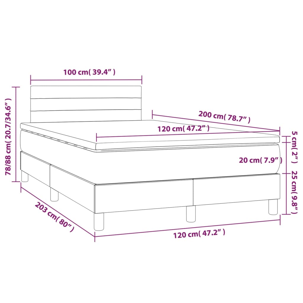 vidaXL Ramsäng med madrass & LED svart 120x200 cm tyg