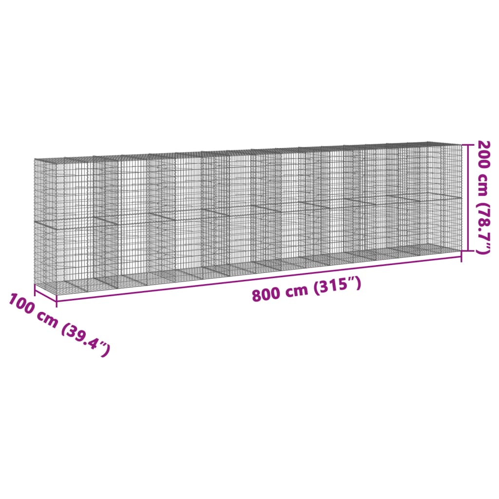 vidaXL Gabionkorg med skydd 800x100x200 cm galvaniserat järn