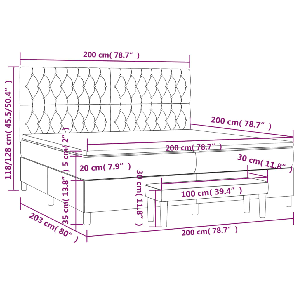 vidaXL Ramsäng med madrass rosa 200x200 cm sammet