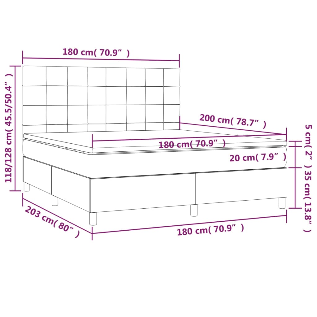 vidaXL Ramsäng med madrass ljusgrå 180x200 cm sammet