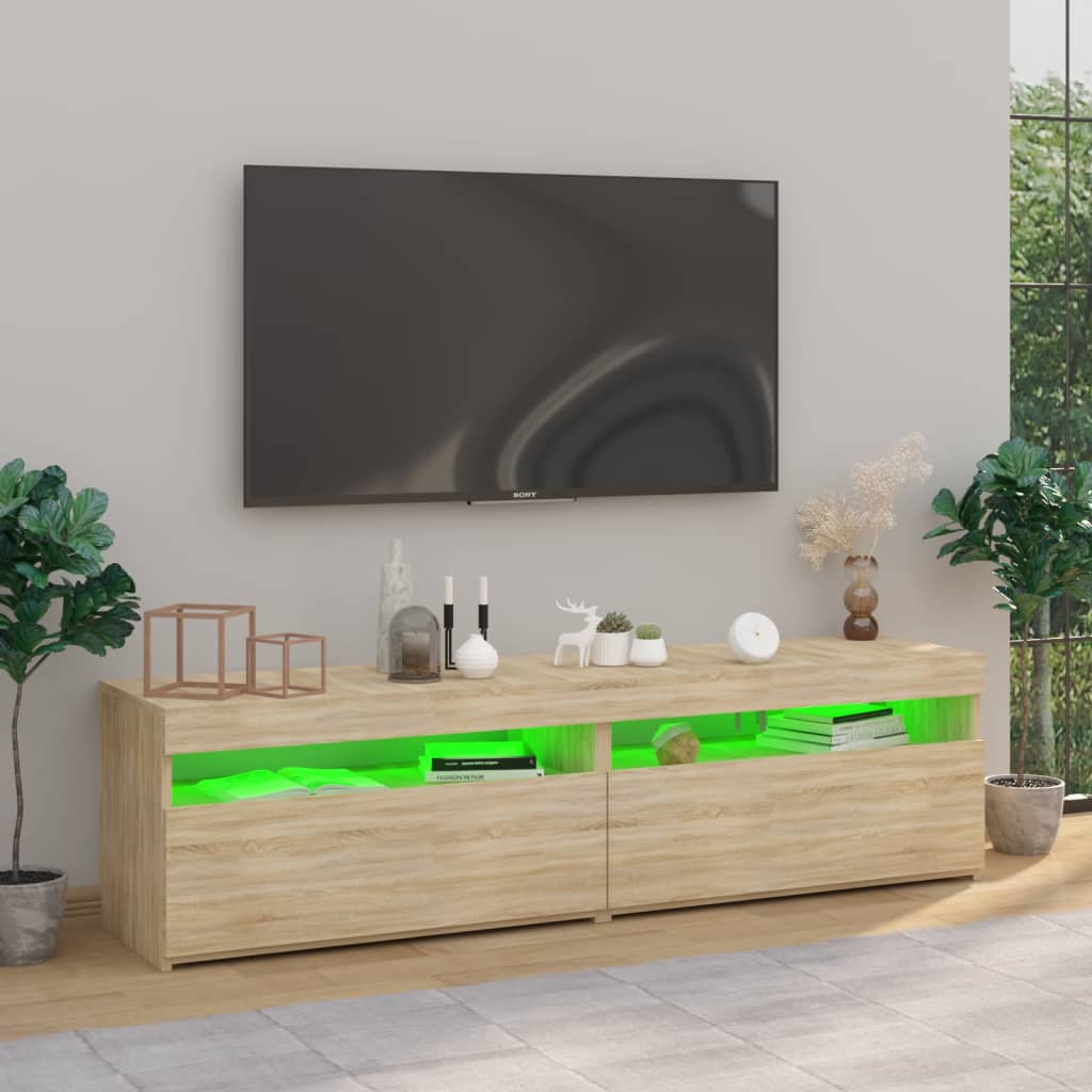 vidaXL Tv-bänkar med LED-belysning 2 st sonoma-ek 75x35x40 cm
