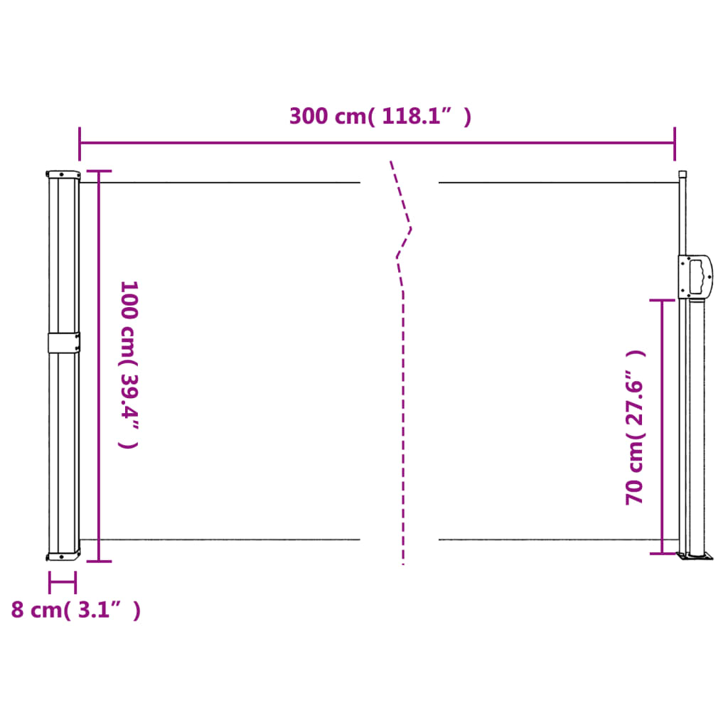 vidaXL Indragbar sidomarkis vit 100x300 cm