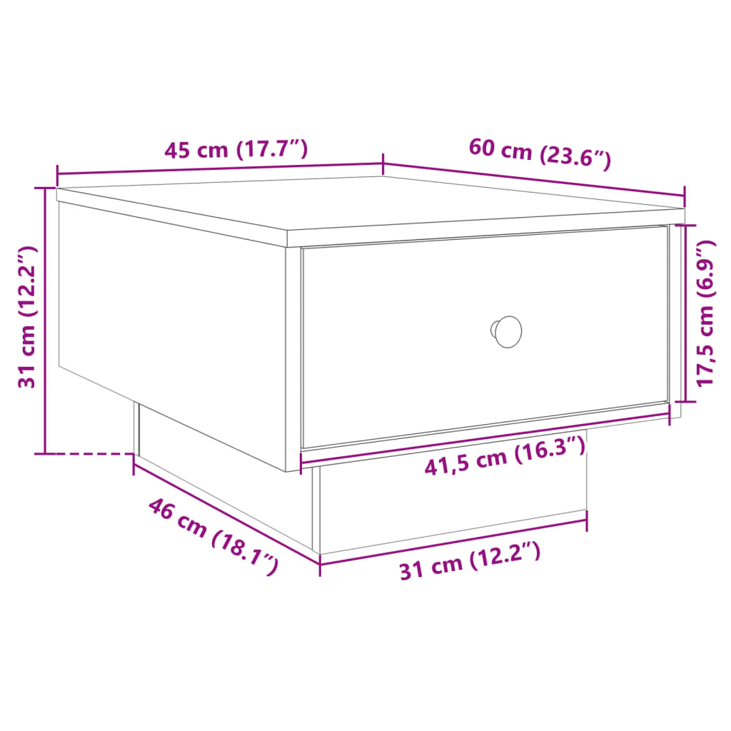 vidaXL Soffbord svart 60x45x31 cm konstruerat trä