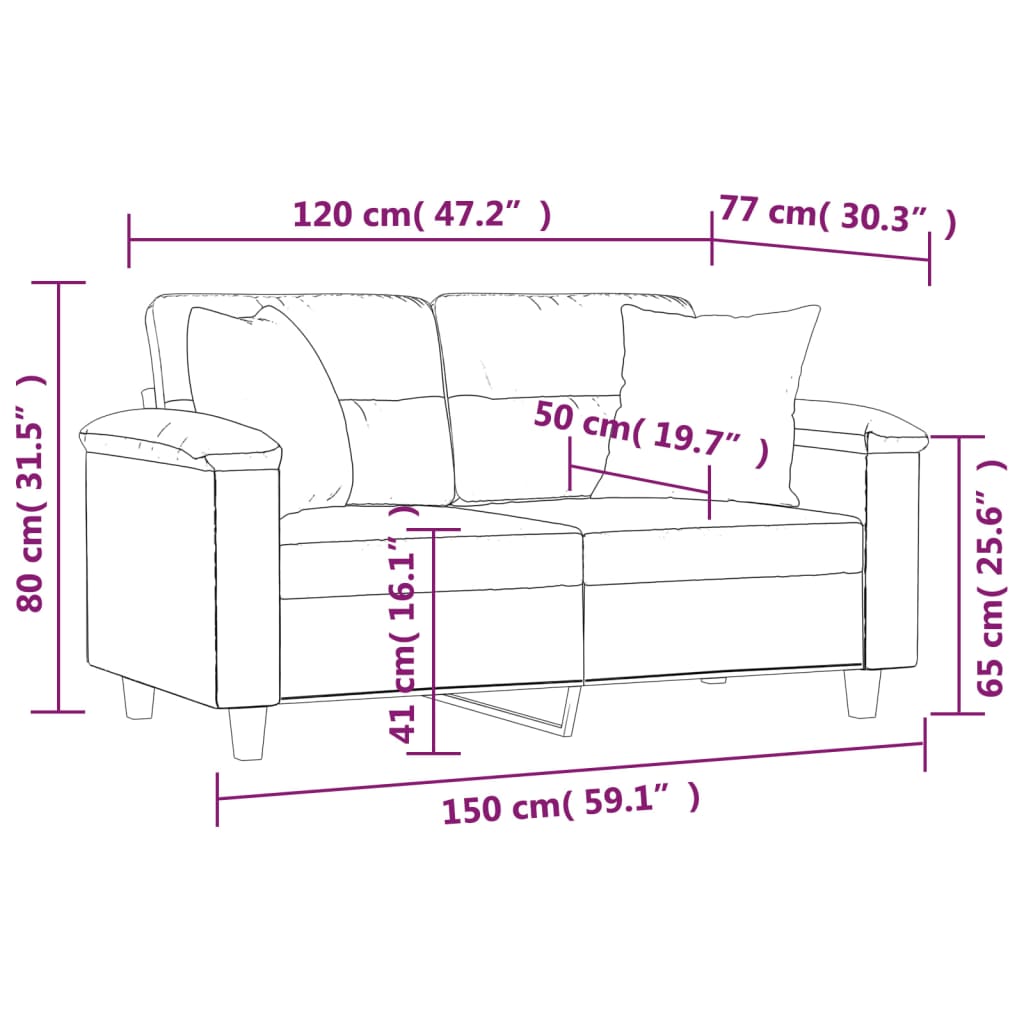 vidaXL 2-sitssoffa med kuddar och delar mörkgrå 120 cm mikrofibertyg