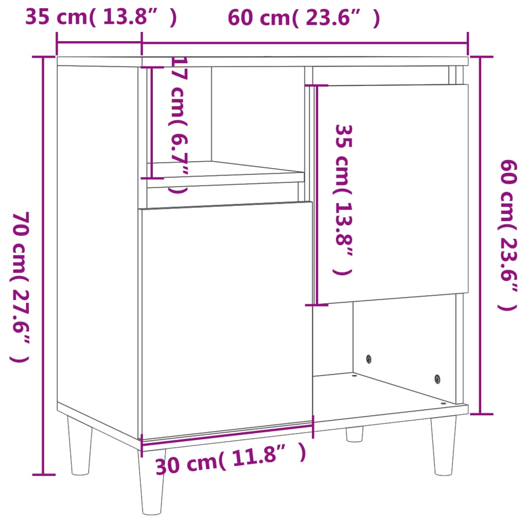 vidaXL Byrå betonggrå 60x35x70 cm konstruerat trä