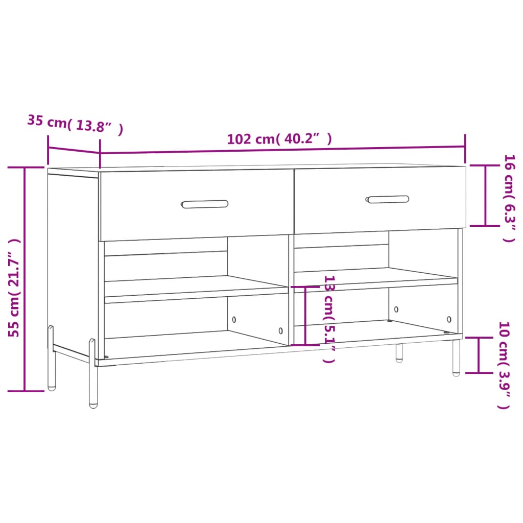 vidaXL Skobänk sonoma-ek 102x35x55 cm konstruerat trä