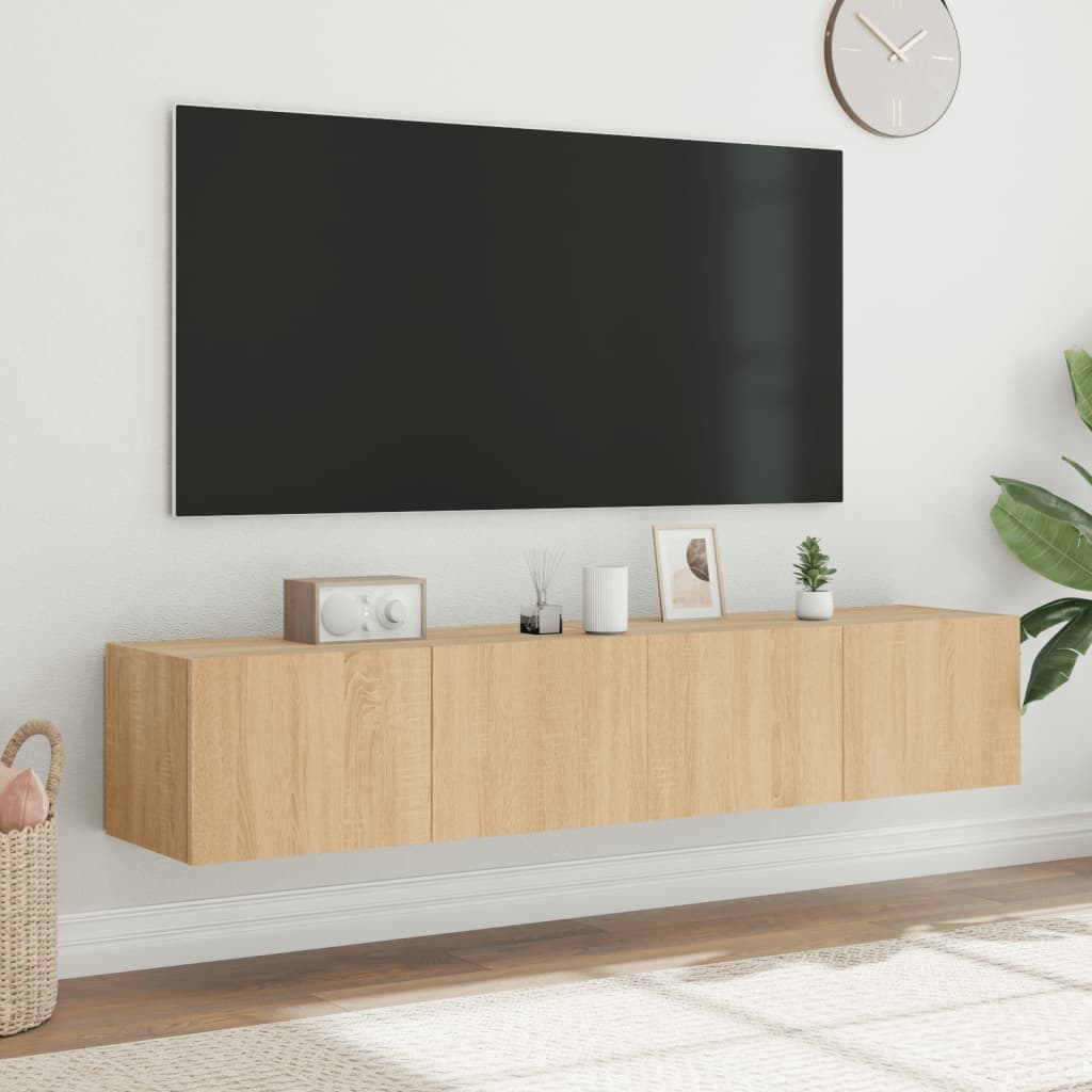 vidaXL Väggmonterad tv-bänk LED 2 st sonoma-ek 80x35x31 cm