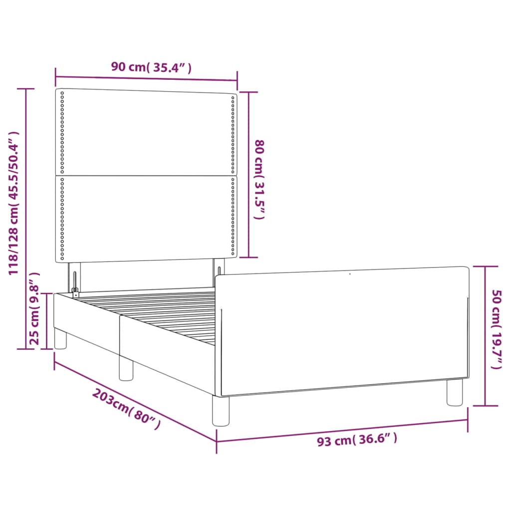 vidaXL Sängram med huvudgavel grå 90x200 cm konstläder