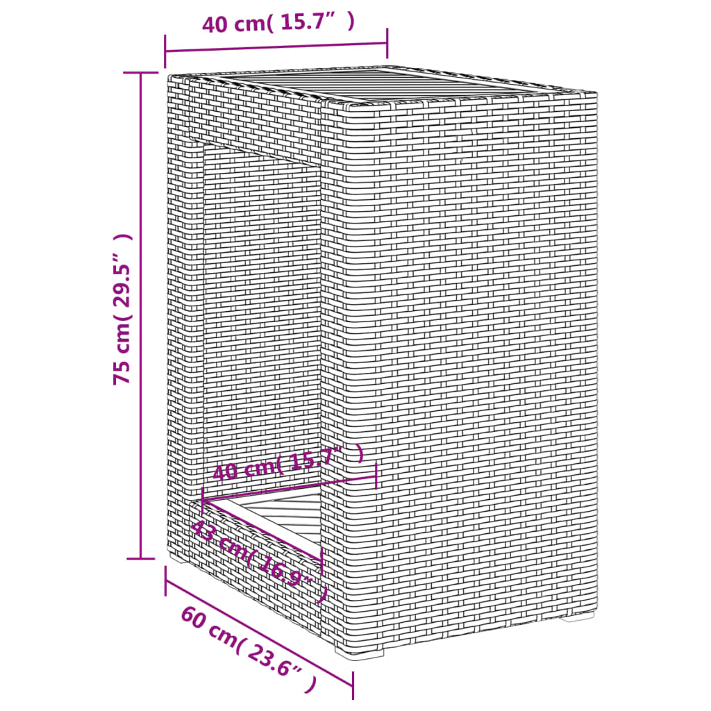 vidaXL Trädgårdsbord med träskiva grå 60x40x75 cm konstrotting