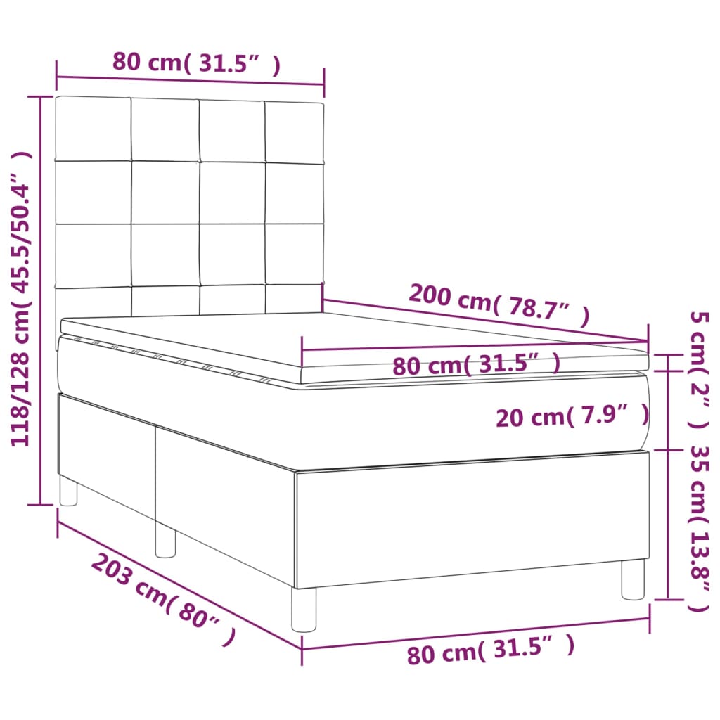 vidaXL Ramsäng med madrass mörkgrå 80x200 cm sammet