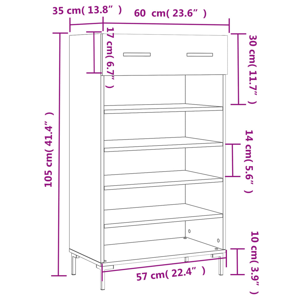 vidaXL Skohylla svart 60x35x105 cm konstruerat trä