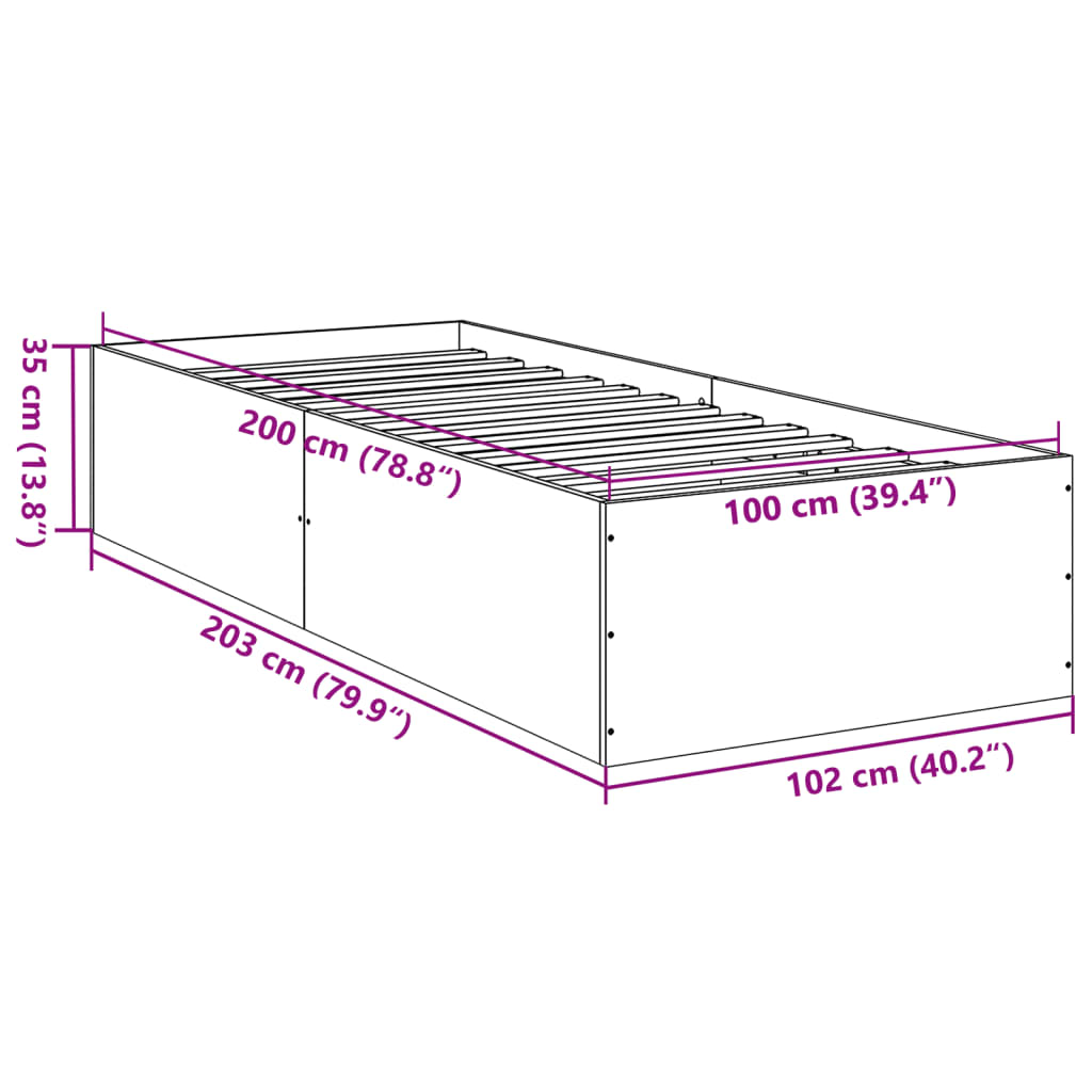 vidaXL Sängram rökfärgad ek 100x200 cm konstruerad trä