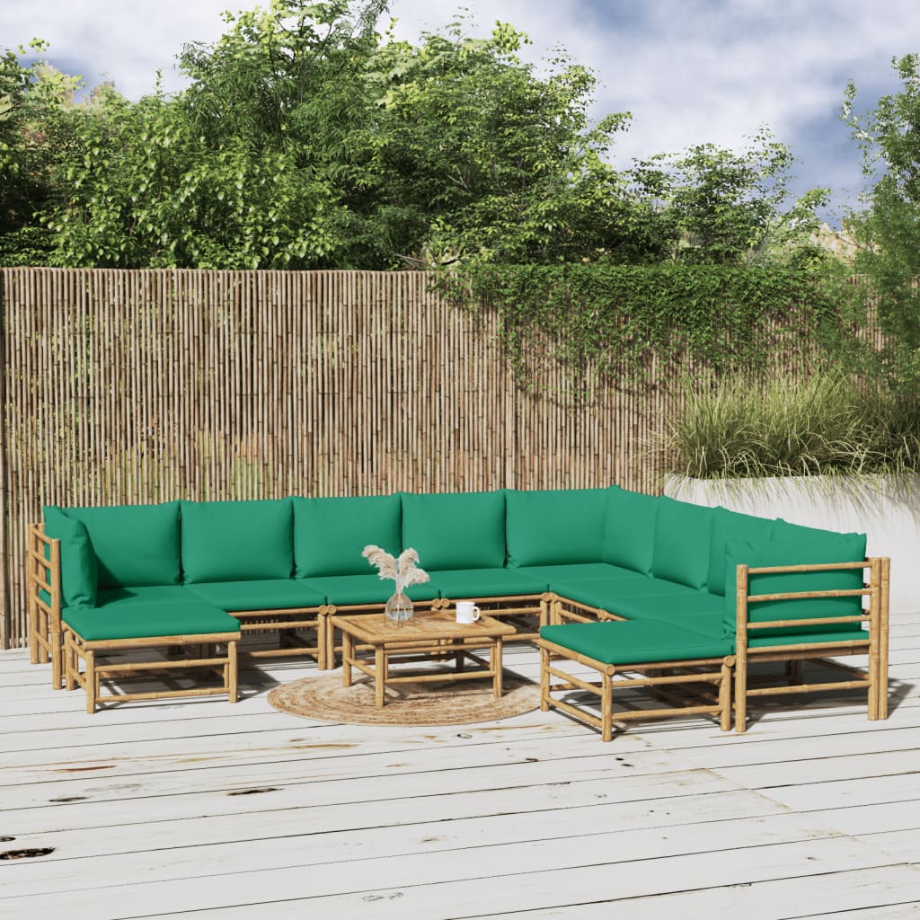 vidaXL Loungegrupp 11 delar gröna dynor bambu