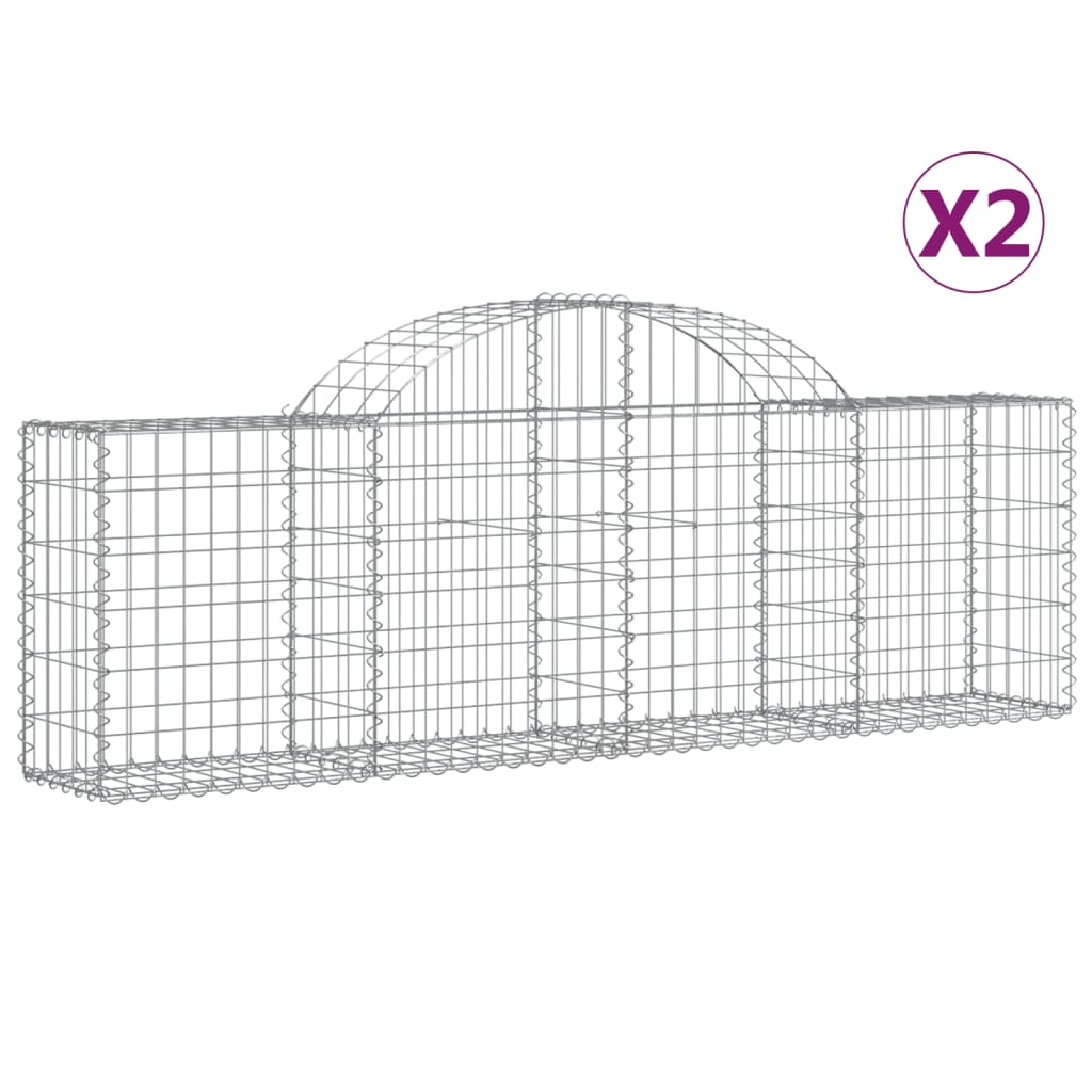 vidaXL Gabion bågformad 2 st 200x30x60/80 cm galvaniserat järn