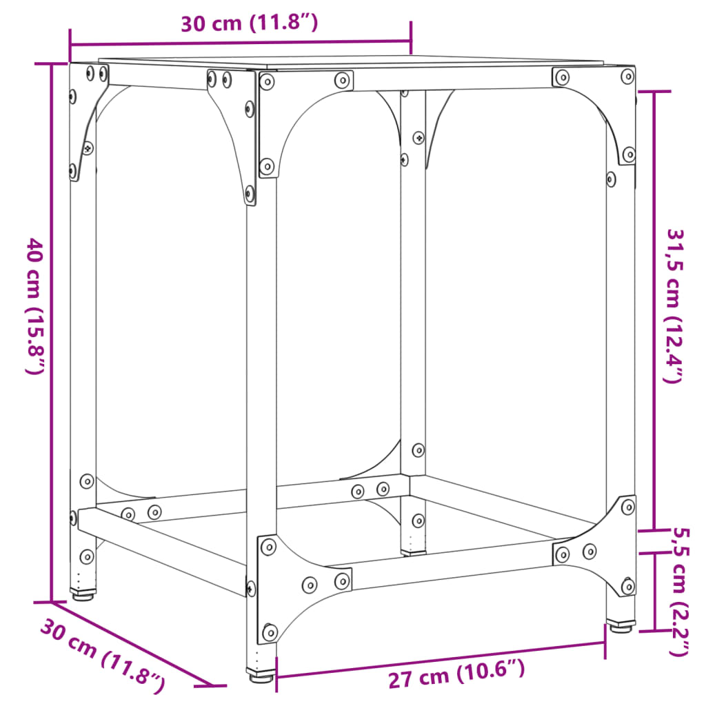 vidaXL Soffbord med transparent glasskiva 30x30x40 cm stål