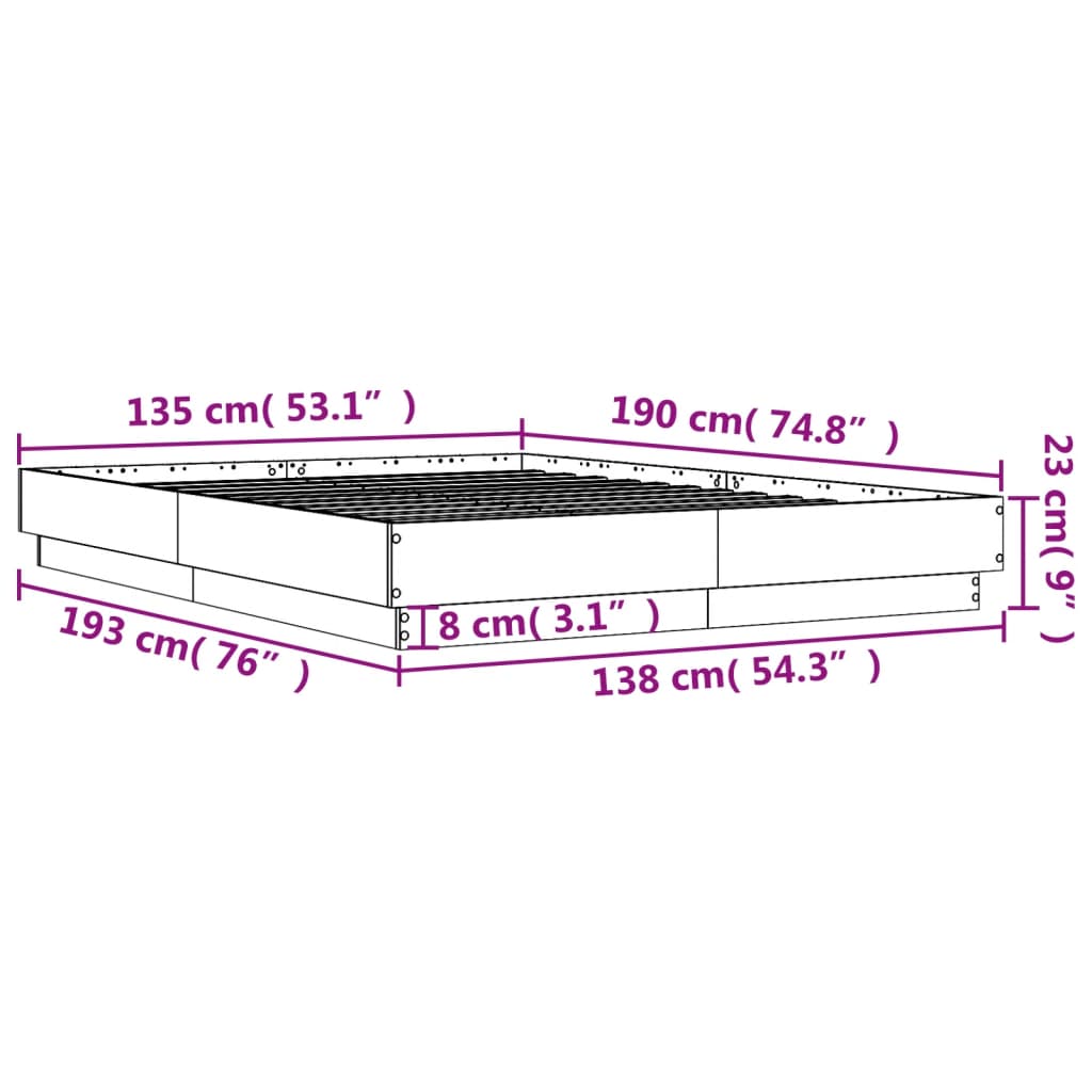 vidaXL Sängram brun ek 135x190 cm konstruerat trä