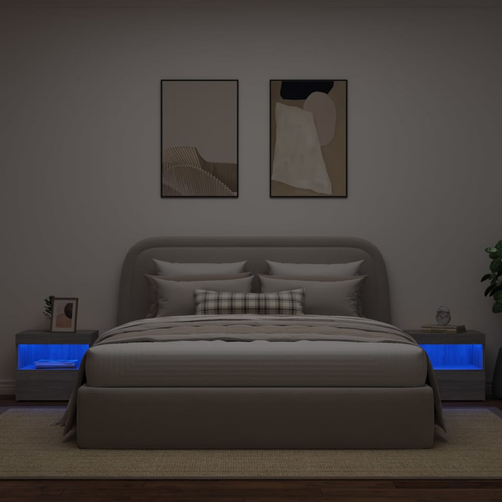 vidaXL Sängbord med LED-belysning 2 st grå sonoma 50x40x45 cm