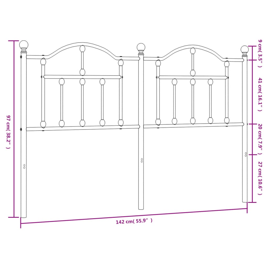 vidaXL Huvudgavel metall svart 135 cm