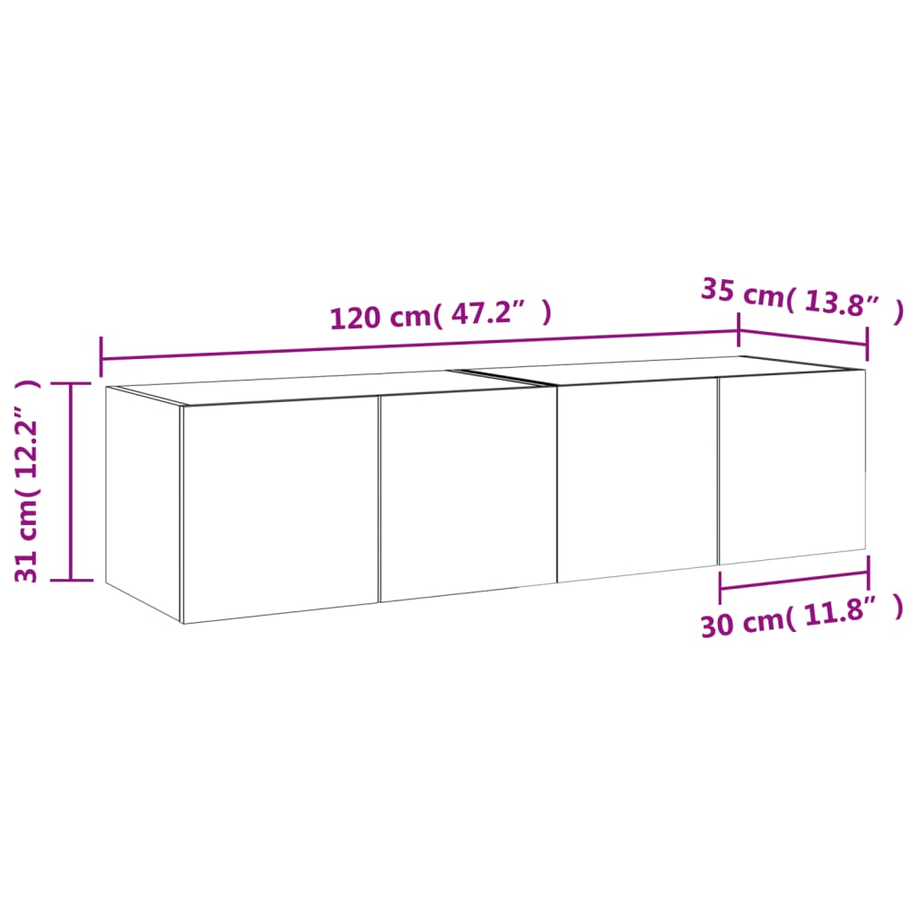 vidaXL Väggmonterad tv-bänk LED 2 st rökfärgad ek 60x35x31 cm