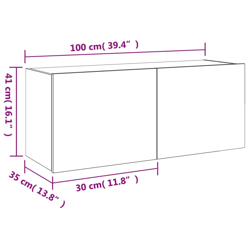 vidaXL Väggmonterad tv-bänk LED vit 100x35x41 cm