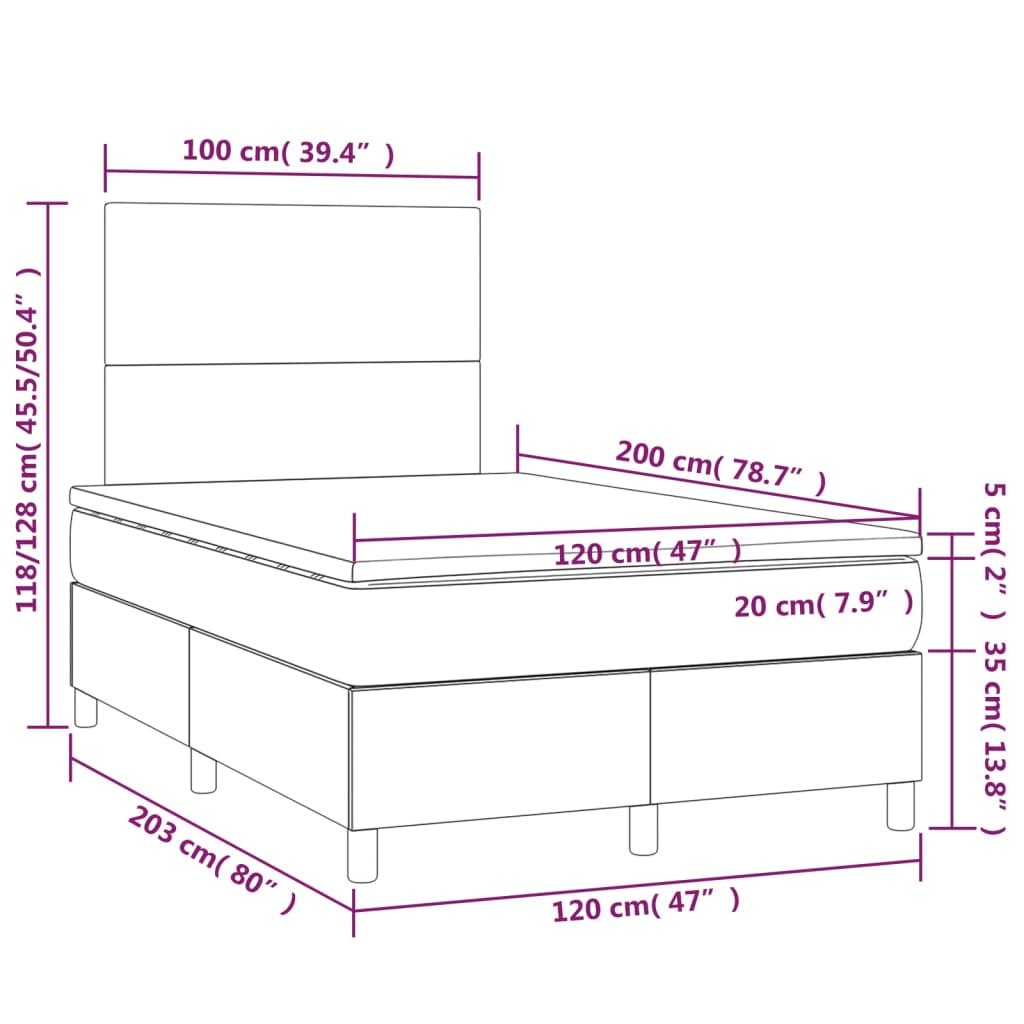 vidaXL Ramsäng med madrass grå 120x200 cm konstläder