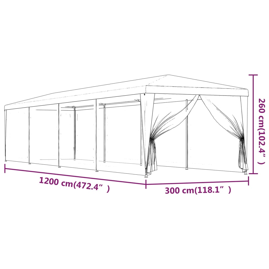 vidaXL Partytält med 10 sidoväggar i nät 3x12 m HDPE grön