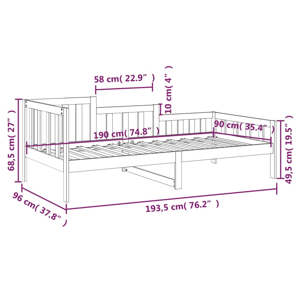 vidaXL Dagbädd honungsbrun 90x190 cm massiv furu