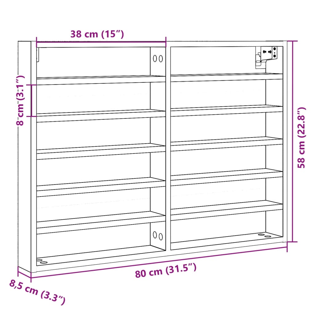 vidaXL Vitrinskåp vit 80x8,5x58 cm konstruerat trä