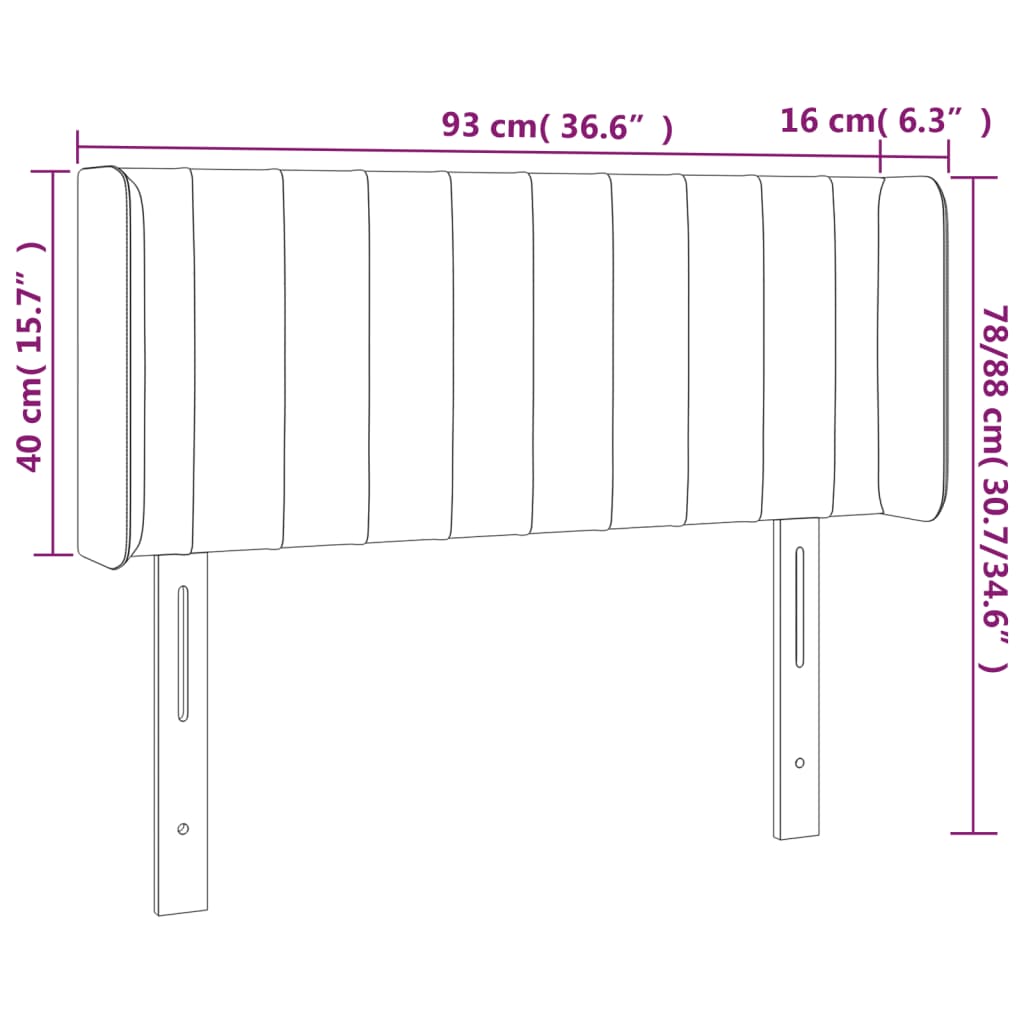 vidaXL Sänggavel med kanter svart 93x16x78/88 cm sammet