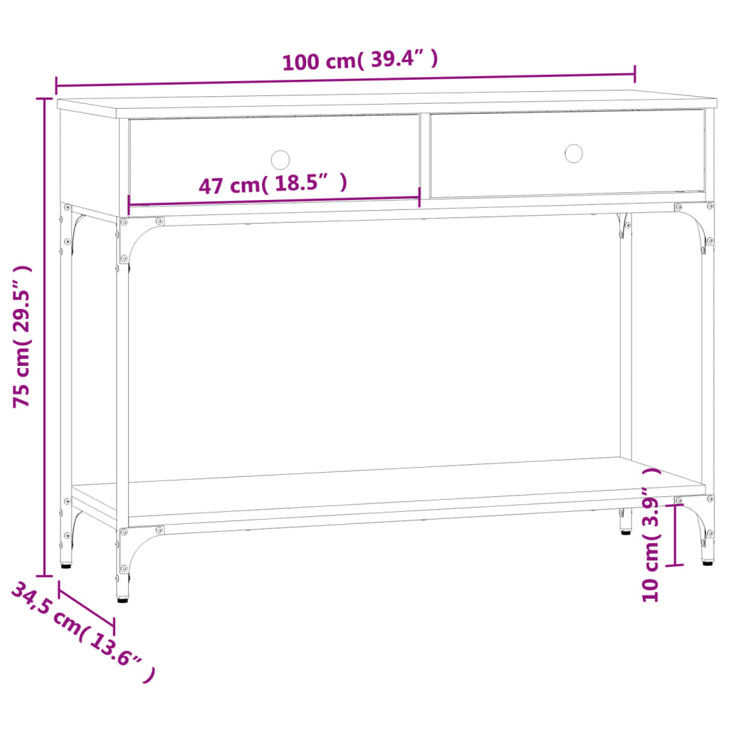 vidaXL Avlastningsbord rökfärgad ek 100x34,5x75 cm konstruerat trä